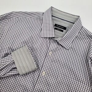 BUGATCHI Men's Classic Fit L/S Button Down Shirt Grey White Checkered 24" Chest